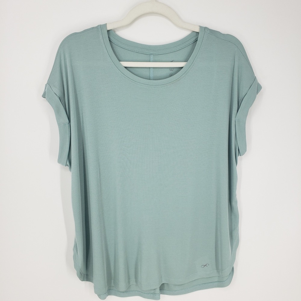 Freely Ribbed Knit Active T Shirt Womens M‎ Seafoam Green Short Sleeve Side Slit